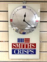 SMITHS CRISPS ADVERTISING MIRRORED WALL CLOCK 52 X 29CM BATTERY OPERATED UNTESTED