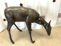 LIFE SIZE BRONZED METAL FAWN SCULPTURE GRAZING 84 X 132CM