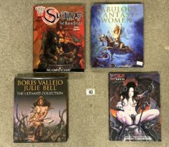 FOUR HARD BACK BOOKS; 2000AD SLAINE THE HORNED GOD THE COMPLETE STORY, FABULOUS FANTASY WOMEN, BORIS