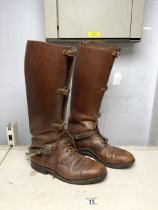 PAIR OF LEATHER MILITARY RUSSET BROWN HOBNAIL RIDING BOOTS; SIZE 9