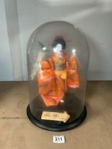 LARGE GLASS DOME WITH A MODEL GEISHA GIRL; 38CM