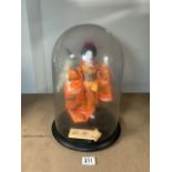 LARGE GLASS DOME WITH A MODEL GEISHA GIRL; 38CM