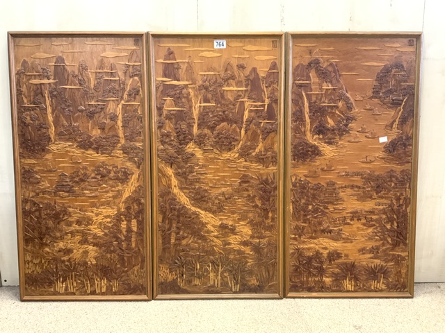 EIGHT EASTERN CARVED WOOODEN PANELS OF BAMBOO AND INSECTS 123 X 40CM - Image 3 of 9