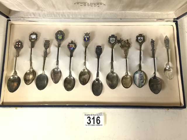 A COLLECTION OF SILVER, ELECTROPLATED AND ENAMEL SOUVENIR TEASPOONS; VARIOUS COUNTRIES AND CITIES;