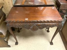 VINTAGE CONSOLE TABLE ON BALL AND CLAW FEET; 94 X 48CM