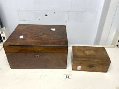 VICTORIAN WOODEN BURR WALNUT WRITING SLOPE (PARKINS & GOTTO) OXFORD WITH A SMALL BOX PRESENT FROM