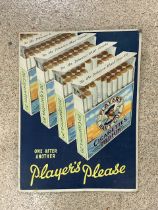 VINTAGE CARDBOARD ADVERTISING SIGN PLAYERS PLEASE ONE AFTER ANOTHER; 41 X 31CM