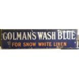 LARGE VINTAGE ENAMEL ADVERTISING SIGN COLMAN'S WASH BLUE FOR SNOW AND WHITE LINEN WOODEN FRAMED; 158