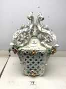 LARGE CONTINENTAL PIERCED CERAMIC LANTERN WITH ENCRUSTED FLOWERS