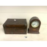 EDWARDIAN 8 DAY DOME TOP CLOCK WITH A BRASS BOUND BOX
