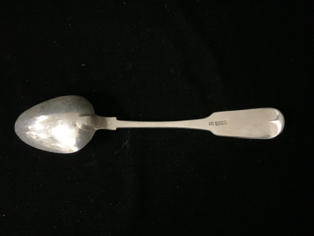 A GEORGE III STERLING SILVER FIDDLE PATTERN TABLESPOON BY RICHARD SAWYER; DUBLIN 1814; INITIALLED; - Image 2 of 2