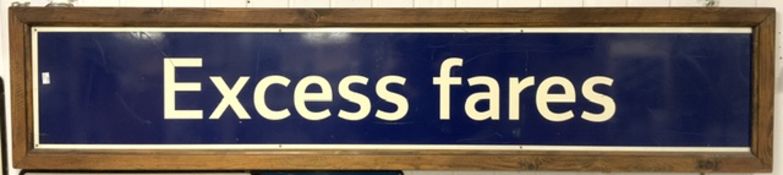 LARGE VINTAGE PERSPEX RAILWAY SIGN EXCESS FARES WOODEN FRAMED 177 X 38CM