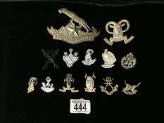 A QUANTITY OF METAL MILITARY CAP BADGES INCLUDING INDIAN ARMY NOTHERN SCOUTS, WAZIRISTAN SOUTH