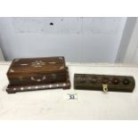 EASTERN INLAID ROSEWOOD RECTANGULAR JEWELLERY BOX, 24CM WITH AN EASTERN ROSEWOOD AND BRASS MOUNTED
