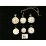 A VICTORIAN STERLING SILVER CASED FOB WATCH; LONDON 1846; ROMAN NUMERALS; SECONDS DIAL; ANOTHER