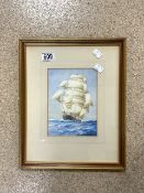 W.M.BURCHALL DATED 1939 SIGNED (IN FULL SAIL) WATERCOLOUR FRAMED AND GLAZED, 31.5 X 38CM