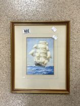 W.M.BURCHALL DATED 1939 SIGNED (IN FULL SAIL) WATERCOLOUR FRAMED AND GLAZED, 31.5 X 38CM