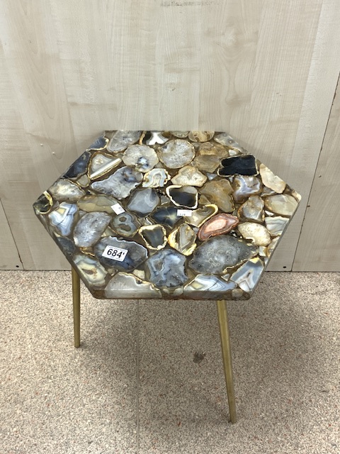 MARBLE EFFECT SIDE TABLE ON BRASS LEGS