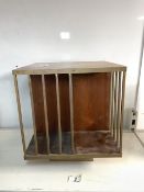 WOOD AND BRASS REVOLVING DESK BOOK STAND; 34.5 X 31CM