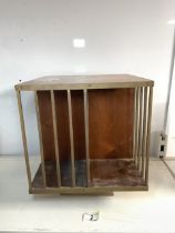 WOOD AND BRASS REVOLVING DESK BOOK STAND; 34.5 X 31CM