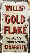 VINTAGE ADVERTISING ENAMEL WILL'S GOLD FLAKE THE WORLD'S MOST FAMOUS CIGARETTE SIGN; 91 X 46CM