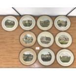 TEN ROUND COASTERS THEMED WITH PRINTS OF COUNTRY ESTATES; 20 CM DIAMETER