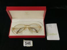 CARTIER: A CASED PAIR OF VINTAGE GLASSES, THE NOSE BRIDGE MARKED 'CARTIER PARIS 55 18', THE HINGES