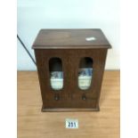 VINTAGE WOODEN CIGARETTE DISPENSER WITH EMPTY PLAYERS CIGARETTE BOXES; 22 X 27CM