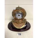 COPPER AND BRASS MINIATURE DIVING HELMET AS A CLOCK; 21CM