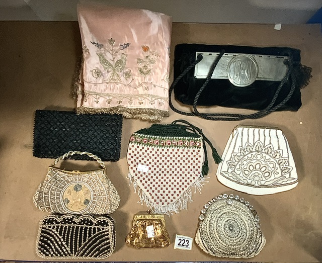 MIXED VINTAGE BAGS BEADED AND MORE PURSES SILK PANEL