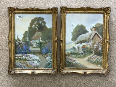 REGINALD DANIEL SHERRIN (1891-1971) PAIR OF OILS ON BOARD - VIEWS OF COTTAGE GARDENS, SIGNED, 36 X