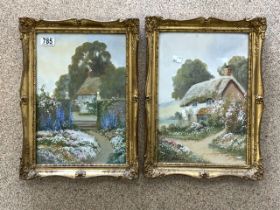 REGINALD DANIEL SHERRIN (1891-1971) PAIR OF OILS ON BOARD - VIEWS OF COTTAGE GARDENS, SIGNED, 36 X