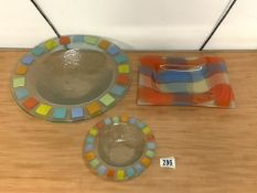 THREE PIECES OF ART GLASS INCLUDES SIGNED BY JOHN DUNN PIECE