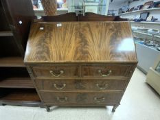 VINTAGE FLAME MAHOGANY DESK BUREAU WITH INTERNAL INTERIOR AND GREEN TOOLED LEATHER