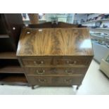 VINTAGE FLAME MAHOGANY DESK BUREAU WITH INTERNAL INTERIOR AND GREEN TOOLED LEATHER