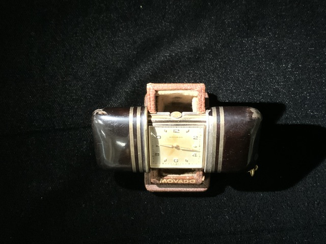 A BOXED VINTAGE ART DECO SWISS SILVER GILT TRAVELLING FOB WATCH / CLOCK, MARKED MOVADO, - Image 2 of 8