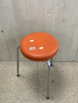 VINTAGE RETRO ORANGE VINYL AND CHROME LEGGED STOOL