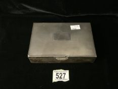 A STERLING SILVER CIGARETTE BOX; BIRMINGHAM 1941; RECTANGULAR FORM, ENGINE TURNED DECORATION; LENGTH