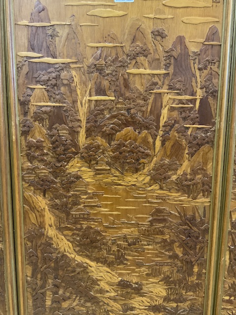 EIGHT EASTERN CARVED WOOODEN PANELS OF BAMBOO AND INSECTS 123 X 40CM - Image 5 of 9