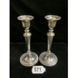 A PAIR OF STERLING SILVER CANDLESTICKS BY BROADWAY & CO; BIRMINGHAM 1989; CIRCULAR FORM, BEAD