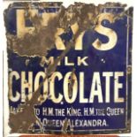 VINTAGE ENAMEL ADVERTISING FRY'S MILK CHOCOLATE MAKERS TO H.M. THE KING; 61 X 57CM
