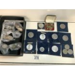 A QUANTITY OF WESTMINSTER COLLECTION COINS, MORE COINS AND MILITARY BUTTONS