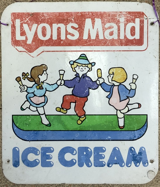 VINTAGE ADVERTISING ENAMEL SIGN 'LYON'S MAID ICE CREAM' . (PROVENANCE: FROM A SHOP ON ST. JAMES