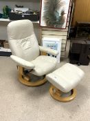 CREAM LEATHER STRESSLESS ARMCHAIR WITH STOOL