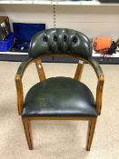 VINTAGE GREEN LEATHER CHESTERFIELD STYLE OFFICE CHAIR