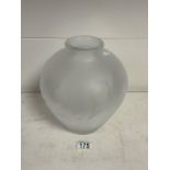 MOULDED BULBUS GLASS VASES DECORATED WITH FLOWERS; 27CM