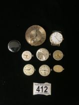 A QUANTITY OF WATCH AND CLOCK DIALS AND MOVEMENTS, INCLUDING; RAYMOND WEIL, ROTARY, RECORD, JEAN