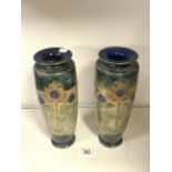 PAIR OF LARGE ROYAL DOULTON VASES DESIGNED BY MAUD BOWDEN; 36CM