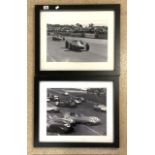 VINTAGE BLACK AND WHITE PHOTOGRAPHS FROM MOTOR RACING BOTH FRAMED AND GLAZED 56 X 66CM
