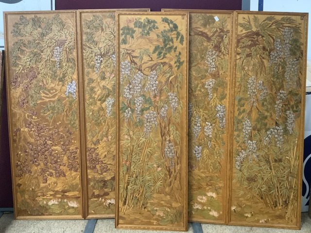 EIGHT EASTERN CARVED WOOODEN PANELS OF BAMBOO AND INSECTS 123 X 40CM - Image 2 of 9